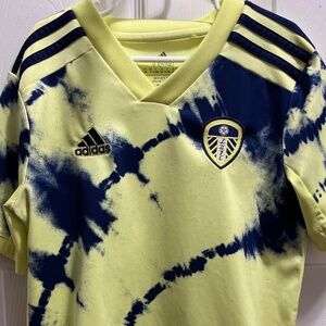 Leeds United Shirt Youth 9-10 / 140 Yellow Blue Soccer Jersey Adidas Tie Dye